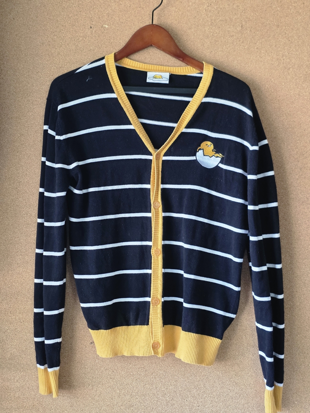 Sanrio Gudetama Black Yellow 100% Cotton S Cardigan Kawaii Cute Button Front